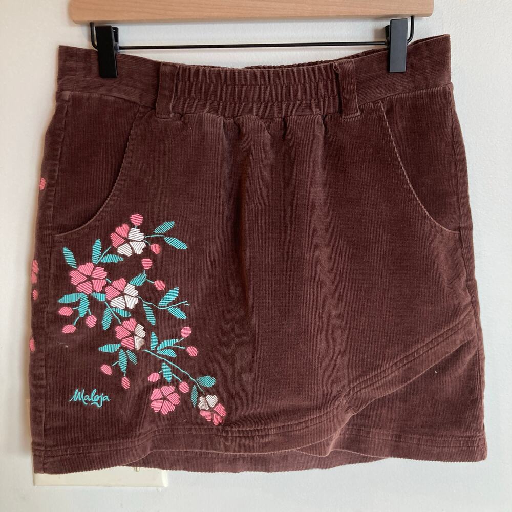 Maloja Brown Corduroy Floral Embroidered Mini Skirt Womens M Outdoor Country